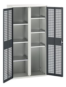 verso ventilated door kitted cupboard with 6 shelves & partition. WxDxH: 1050x550x2000mm. RAL 7035/5010 or selected Bott Verso Ventilated door Tool Cupboards Cupboard with shelves